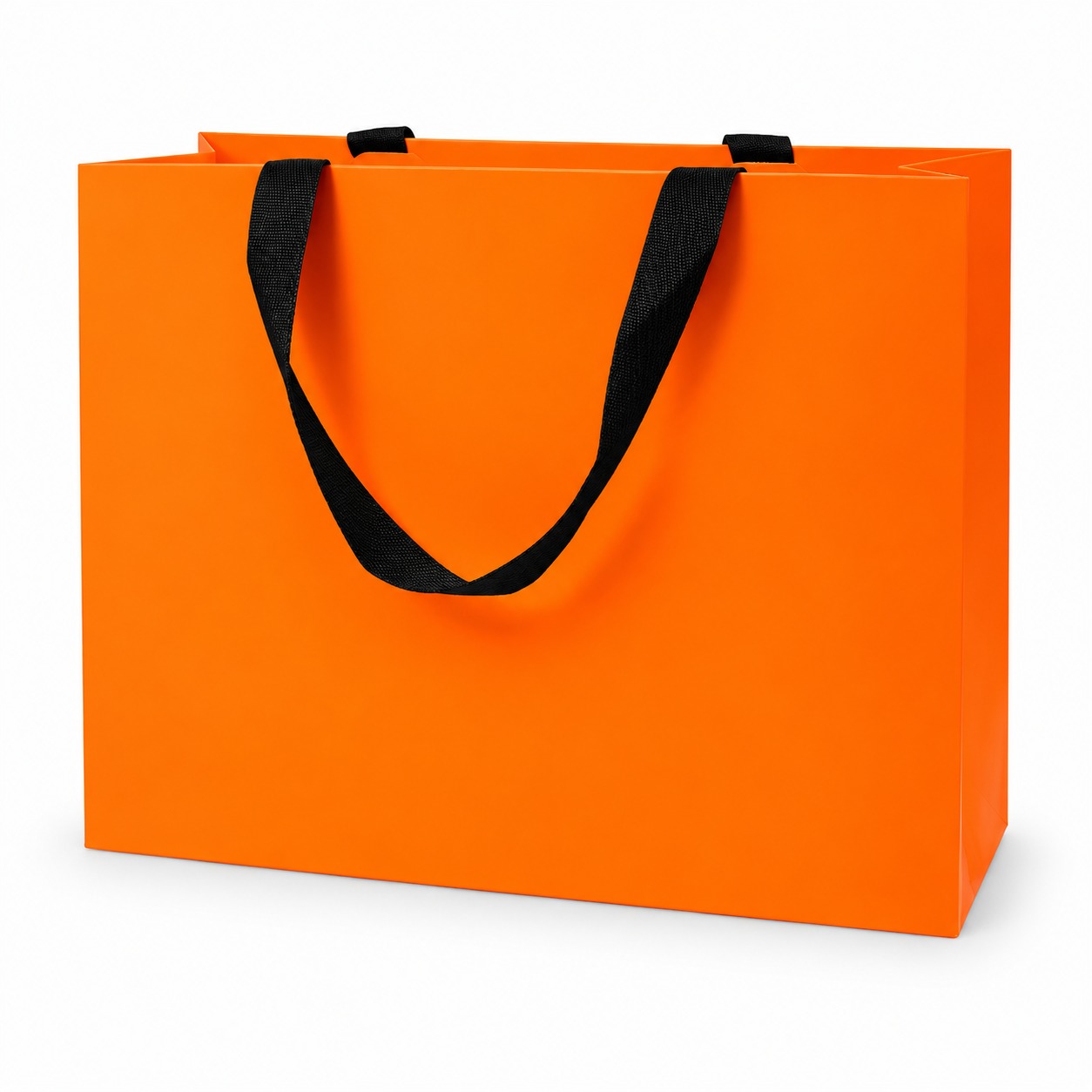 Wide Rectangular Structure Orange Paper Bags With Handles